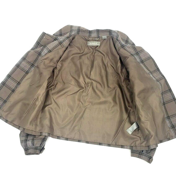 Liz Claiborne Button Front Swing Wool Brown Plaid Jacket Blazer Petite Small Vtg - Picture 5 of 5